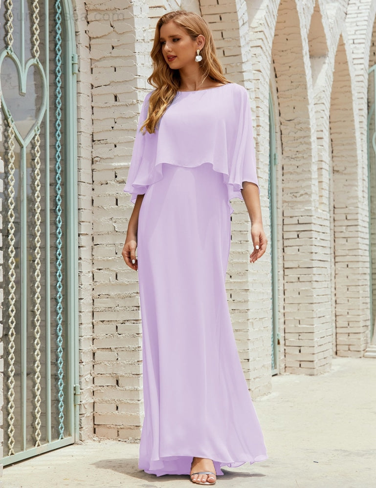 Vestido de dama de honor Sunderly para mujer, manga larga, cuello en V, de gasa, vestido formal de fiesta de boda SY28018