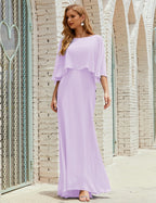 Vestido de dama de honor Sunderly para mujer, manga larga, cuello en V, de gasa, vestido formal de fiesta de boda SY28018