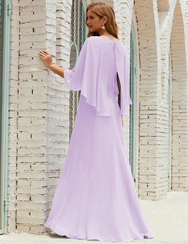 Vestido de dama de honor Sunderly para mujer, manga larga, cuello en V, de gasa, vestido formal de fiesta de boda SY28018