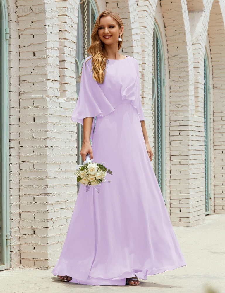 Vestido de dama de honor Sunderly para mujer, manga larga, cuello en V, de gasa, vestido formal de fiesta de boda SY28018