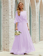 Vestido de dama de honor Sunderly para mujer, manga larga, cuello en V, de gasa, vestido formal de fiesta de boda SY28018
