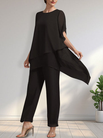 Separates Jumpsuit/Pantsuit Scoop Ankle-Length Chiffon Mother of the Bride Dress