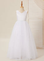Elegante vestido de princesa de satén y tul para niña de las flores 