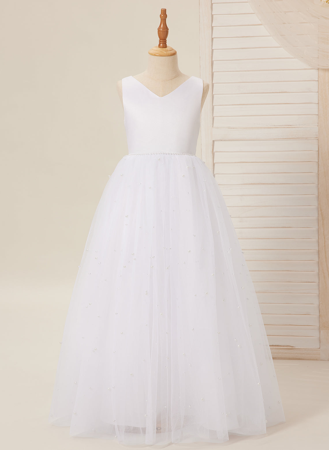 Elegante vestido de princesa de satén y tul para niña de las flores 