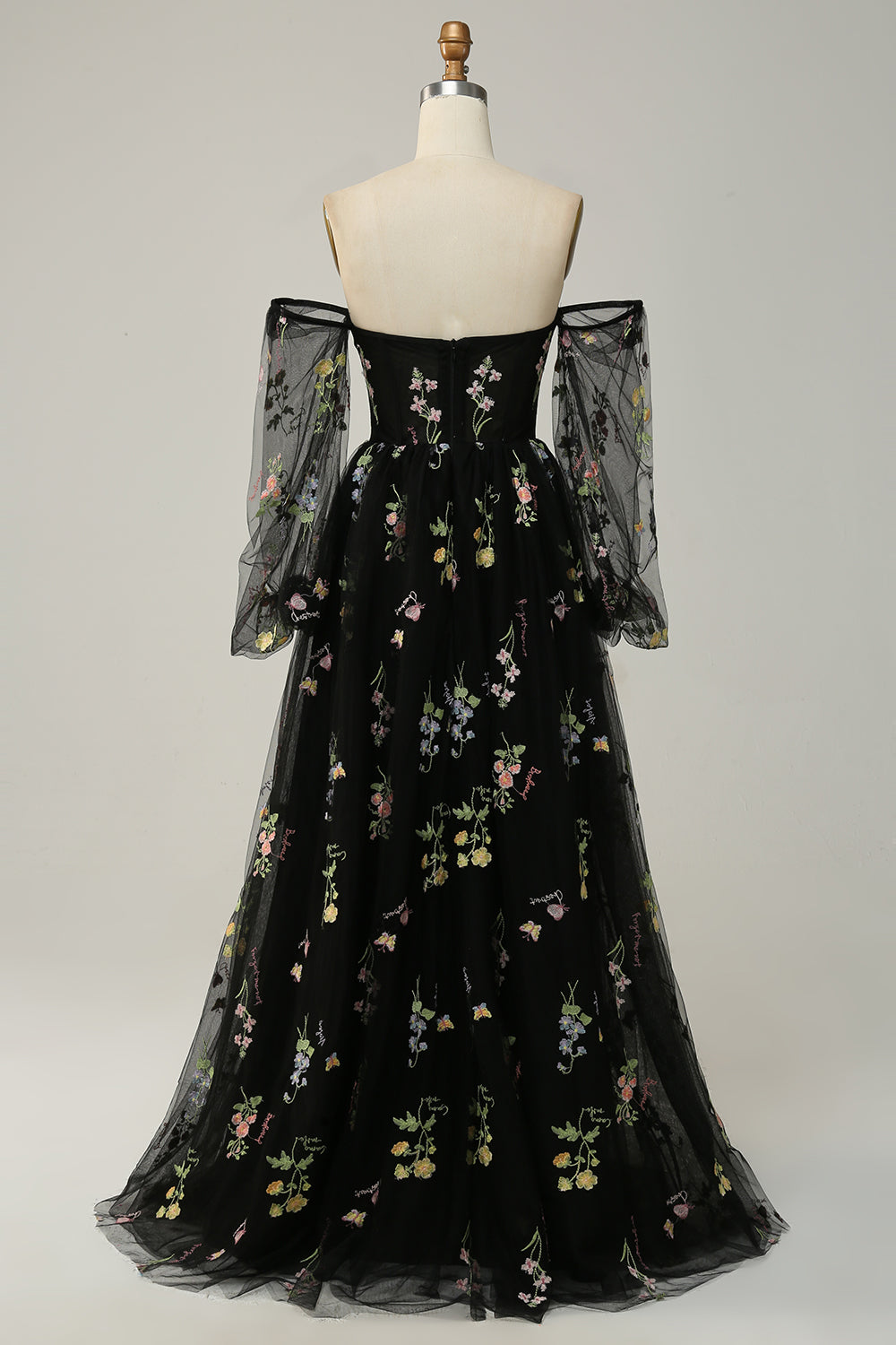 Elegant Black Off The Shoulder Long Sleeves A-Line Prom Dress