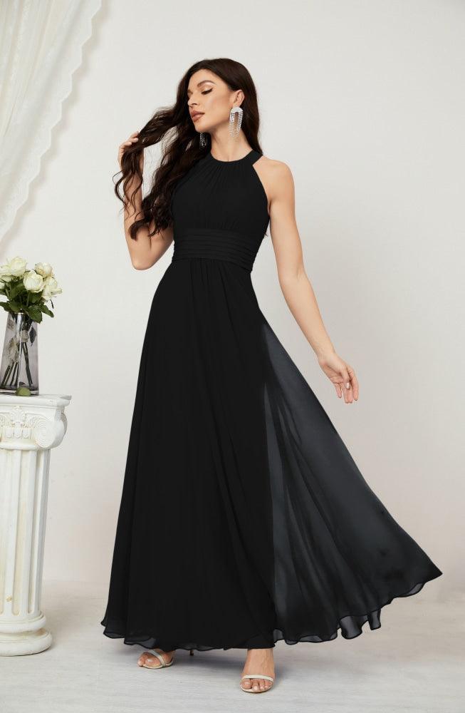 Vestido de fiesta formal Baoleely de gasa con cuello halter, largo, sin mangas, para dama de honor 2802 