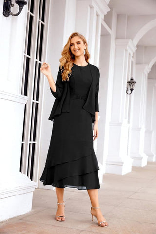 Vestido de fiesta formal de dos piezas corte A para la madre de la novia Sunderly SY28072