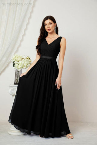 Vestidos largos de dama de honor de gasa para mujer, corte A, sin mangas, vestido formal para fiesta de noche, vestidos de bienvenida 2808 