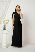 Baoleely  Chiffon Ruffled One Shoulder Long Bridesmaid Dresses A-line Formal Evening Gown Side Split 2809