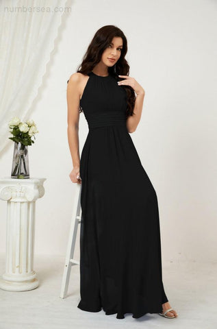 Baoleely Formal Party Gown Dress Chiffon Halter Long Sleeveless Bridesmaid Dresses 2802