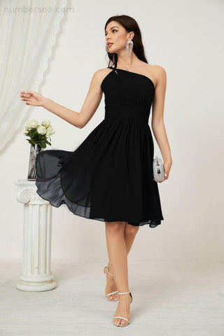 Vestido corto de gasa con un solo hombro para dama de honor de mujer Baoleely, ideal para fiestas y eventos formales como el baile de bienvenida (modelo 2804).