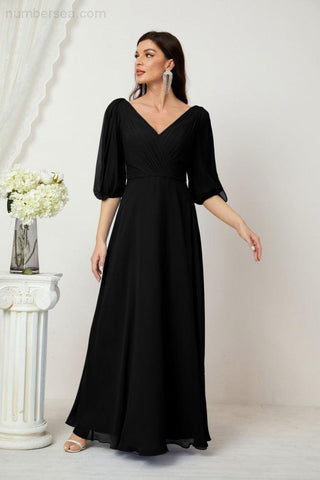 Baoleely  Formal Prom Gown Women V-Neck Chiffon Bridesmaid Dresses Long Bishop Sleeve Party Dress 2807