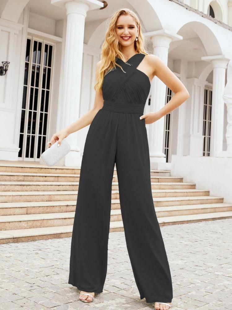 Baoleely Crisscross Neck Jumpsuit Formal Evening Dress Long Bridesmaid Dresses Bell-bottomed Pants 28033
