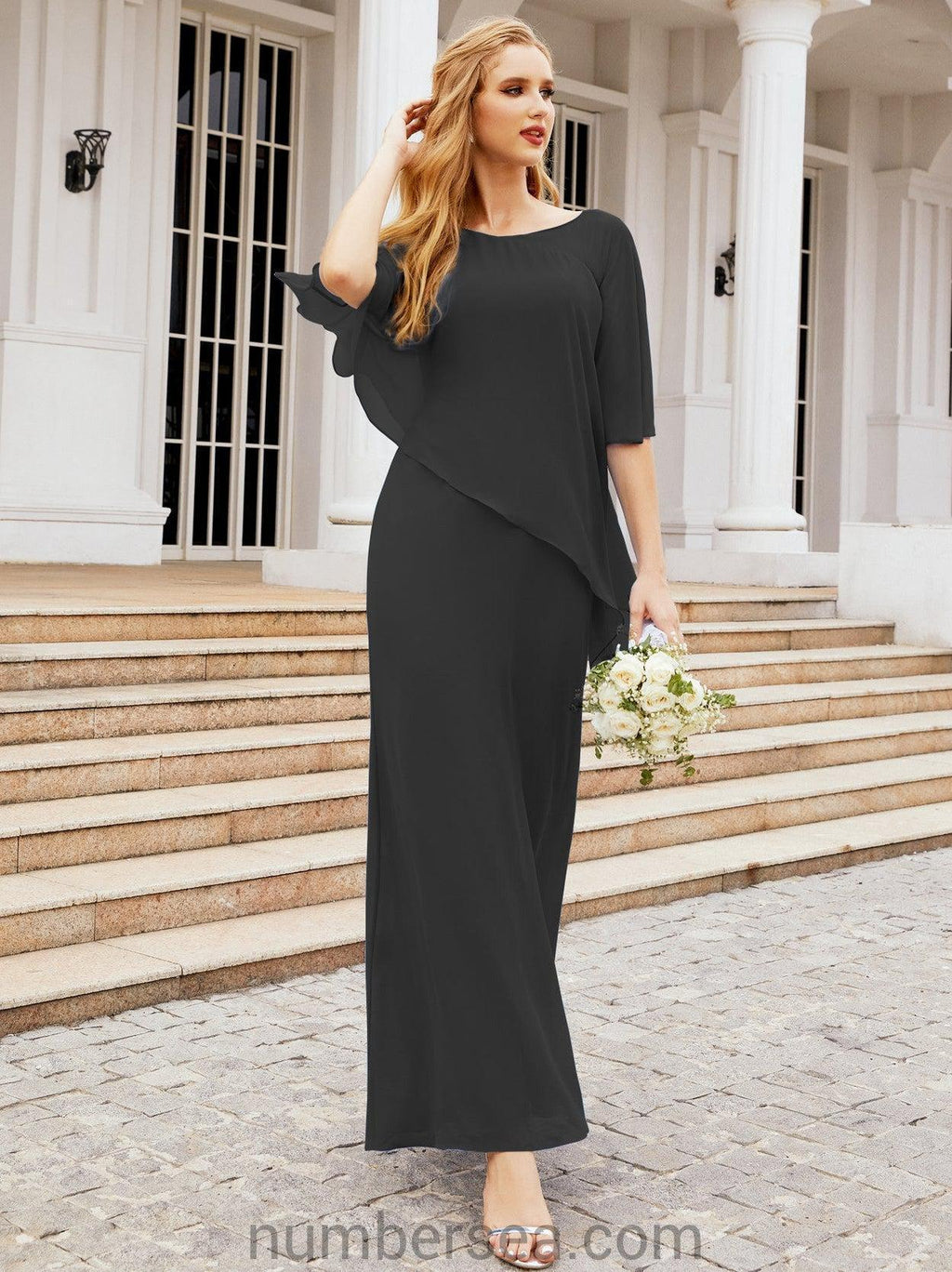 Vestido largo de fiesta formal Sunderly para la madre de la novia con capa de volantes SY28026