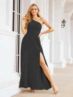 Baoleely One Shoulder Bridesmaid Dresses Long Formal Prom Gowns 28048