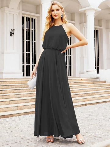 Vestido largo de dama de honor Baoleely con cuello halter, corte A, estilo formal, para jóvenes, modelo 28029