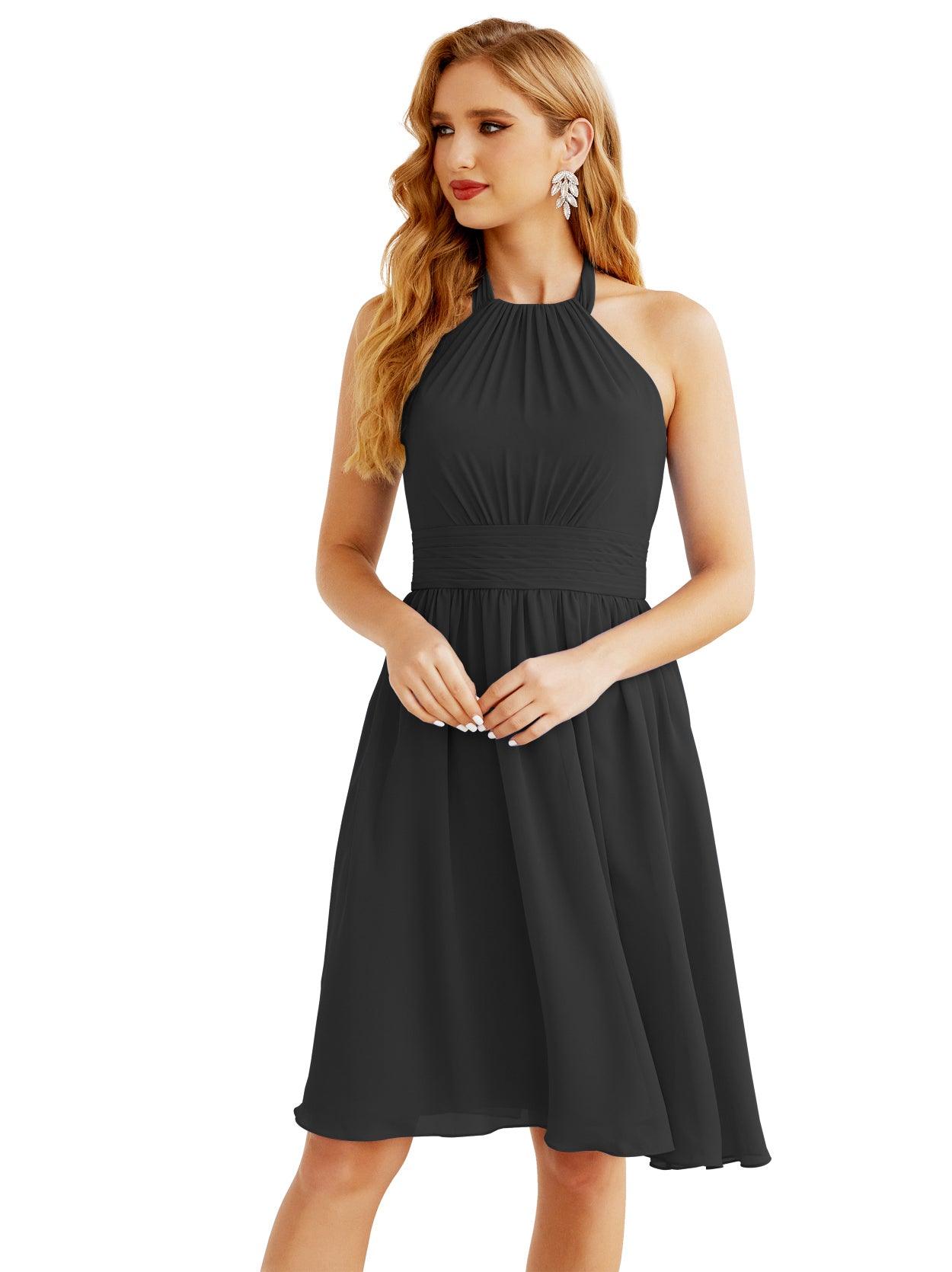 Baoleely - Vestido de dama de honor de gasa con cuello halter, corto, sin mangas, formal, para fiesta, espalda descubierta, 28023 
