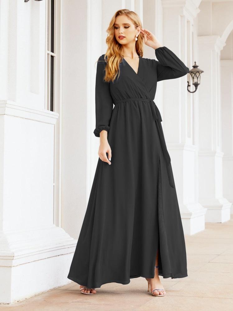 Vestido de dama de honor de gasa para mujer Sunderly, corte en A, manga larga, vestido de noche formal para invitada de boda SY28032 