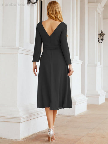 Vestido de dama de honor con espalda en V y cinturón, para la madre de la novia o invitada a la boda SY28031