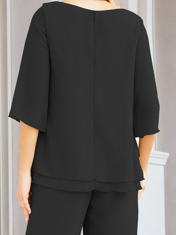 Elegante conjunto de pantalón y bata plateada de dos piezas para la madre de la novia, talla grande, con volantes, Sunderly Elegant SY28064