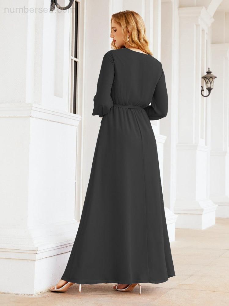 Vestido de dama de honor de gasa para mujer Sunderly, corte en A, manga larga, vestido de noche formal para invitada de boda SY28032 