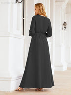 Vestido de dama de honor de gasa para mujer Sunderly, corte en A, manga larga, vestido de noche formal para invitada de boda SY28032 