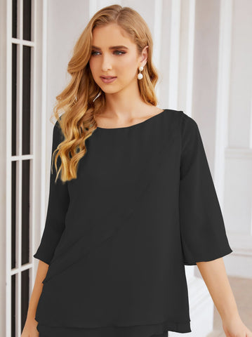 Elegante conjunto de pantalón y bata plateada de dos piezas para la madre de la novia, talla grande, con volantes, Sunderly Elegant SY28064