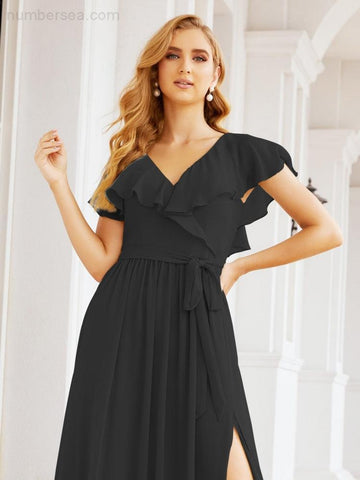 Vestidos de dama de honor con mangas abullonadas para fiesta formal de noche y graduación 28044 