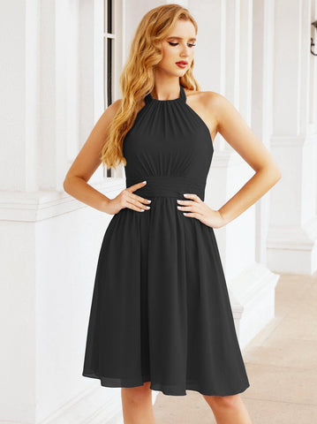 Robe de demoiselle d'honneur courte en mousseline de soie, dos nu, sans manches, robe de soirée formelle, dos nu, Baoleely 28023 