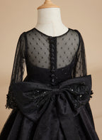 Vestido de gala/vestido negro de princesa con cola de barrido de satén 
