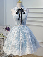 Cute Halter Homecoming Dresses with Lace Appliques