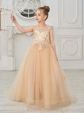 Vestido de princesa/vestido de princesa con cola de tul y vestido de niña de las flores color champán 