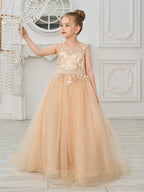 Vestido de princesa/vestido de princesa con cola de tul y vestido de niña de las flores color champán 