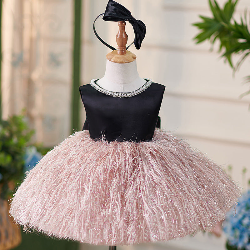 Vestido de satén hasta la rodilla para fiesta de primer cumpleaños de niña