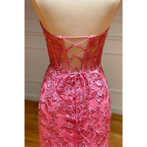 Robe de bal longue sexy à col en V et appliques en dentelle 