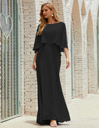 Vestido de dama de honor Sunderly para mujer, manga larga, cuello en V, de gasa, vestido formal de fiesta de boda SY28018