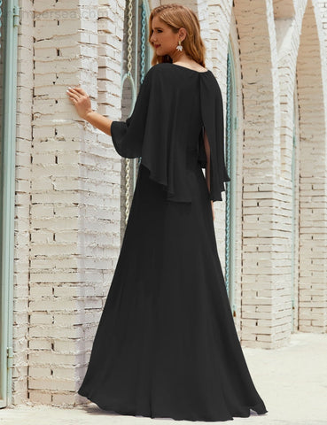 Vestido de dama de honor Sunderly para mujer, manga larga, cuello en V, de gasa, vestido formal de fiesta de boda SY28018