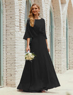 Vestido de dama de honor Sunderly para mujer, manga larga, cuello en V, de gasa, vestido formal de fiesta de boda SY28018