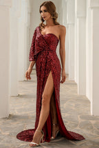 Elegant and stylish one shoulder sequined high-end ball gown