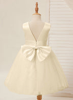 Vestido de princesa/vestido de princesa de satén y tul hasta la rodilla para niña de las flores 