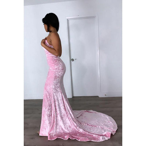 Vestido de noche largo de terciopelo sin mangas, con escote corazón y abertura
