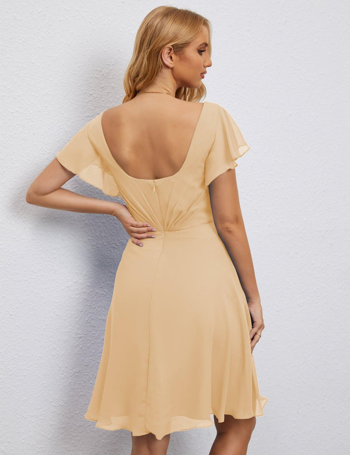 Robe de soirée dos nu, robe de bal formelle, longueur genou, manches courtes, robe de cocktail 28077 