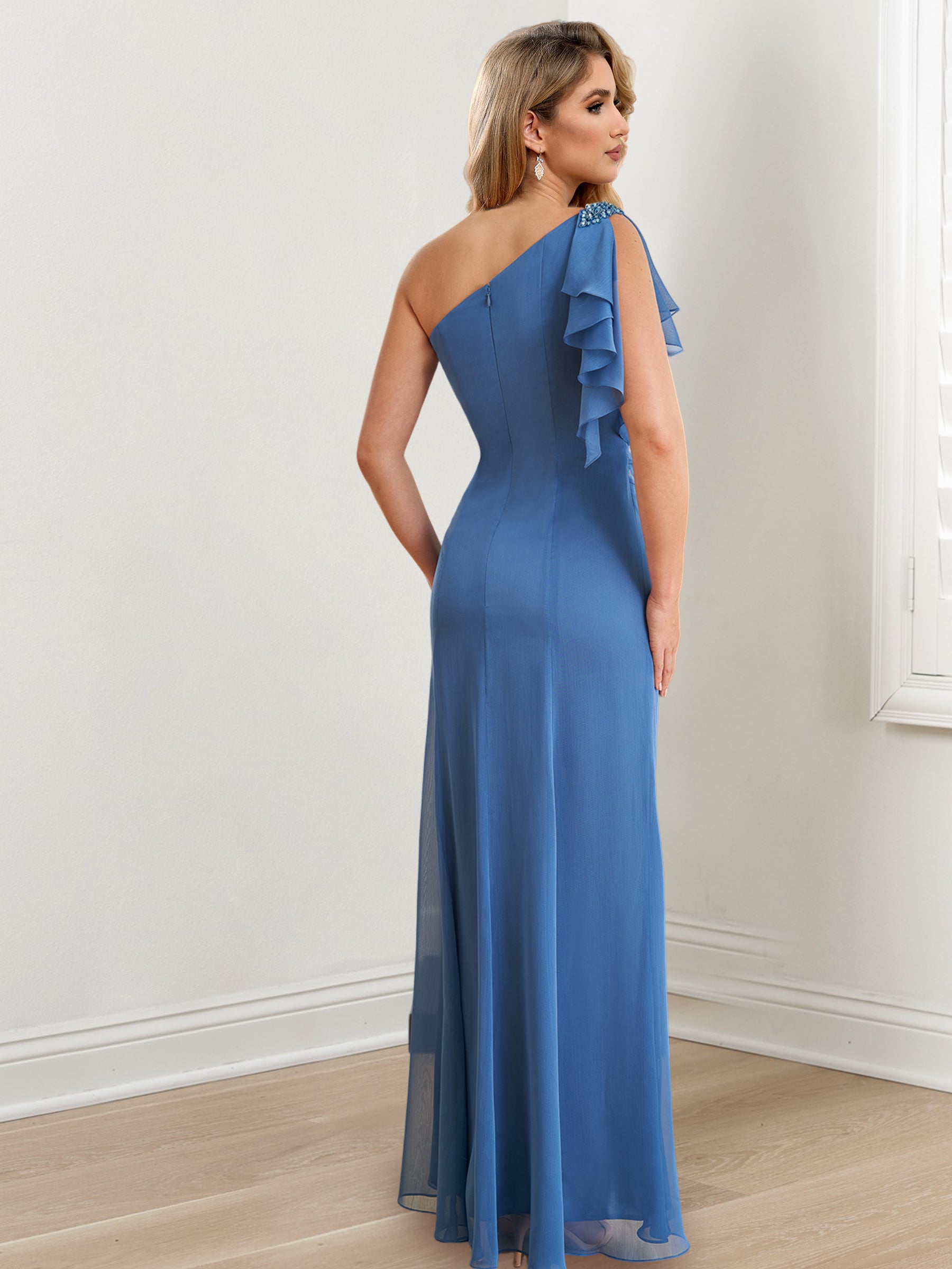 Vestidos de corte recto/columna con un solo hombro y largo hasta el suelo para la madre de la novia 