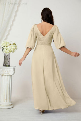 Baoleely  Formal Prom Gown Women V-Neck Chiffon Bridesmaid Dresses Long Bishop Sleeve Party Dress 2807
