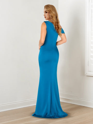 Robe de mère de la mariée trompette/sirène asymétrique sans manches avec châle 