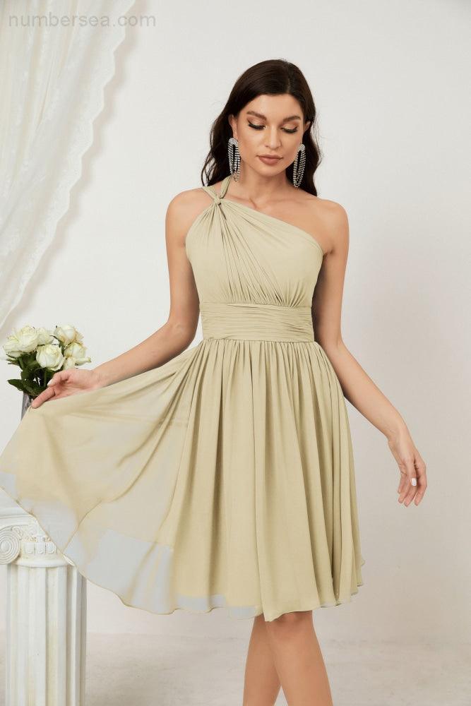 Vestido corto de gasa con un solo hombro para dama de honor de mujer Baoleely, ideal para fiestas y eventos formales como el baile de bienvenida (modelo 2804).
