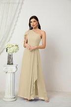 Baoleely  Chiffon Ruffled One Shoulder Long Bridesmaid Dresses A-line Formal Evening Gown Side Split 2809