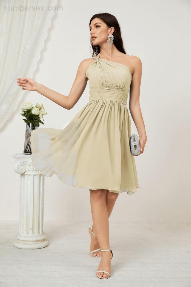 Vestido corto de gasa con un solo hombro para dama de honor de mujer Baoleely, ideal para fiestas y eventos formales como el baile de bienvenida (modelo 2804).