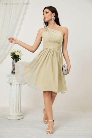 Vestido corto de gasa con un solo hombro para dama de honor de mujer Baoleely, ideal para fiestas y eventos formales como el baile de bienvenida (modelo 2804).