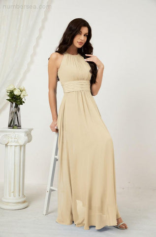 Baoleely Formal Party Gown Dress Chiffon Halter Long Sleeveless Bridesmaid Dresses 2802